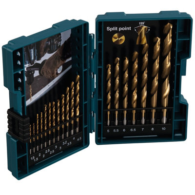 B&Q -  19 Piece Hss Tin Metal Steel Drill Bit Set Titanium 1-10mm Bits + Case