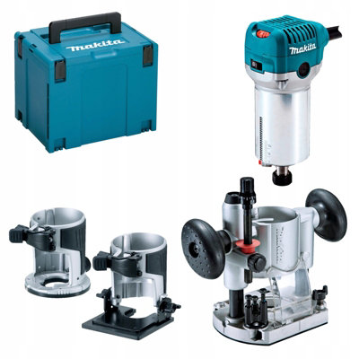 Makita Rt0700Cx2J 240V 1/4" Router Laminate Trimmer Guide Plunge Base + Makpak from B&Q