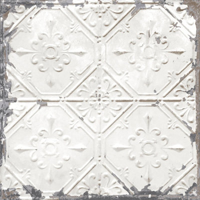 Nuwallpaper Nus2213 Vintage Tin Tile Peel & Stick WallpaperSilver from B&Q