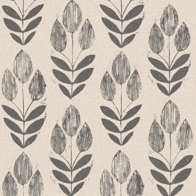 Nuwallpaper Nus2459 Folk Tulip Peel & Stick WallpaperCharcoal from B&Q
