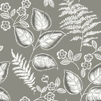 Nuwallpaper Nu3137 Foliage Peel & Stick WallpaperGrey from B&Q