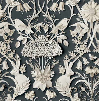 Nuwallpaper Nus4468 Eloise Peel & Stick WallpaperCharcoal from B&Q