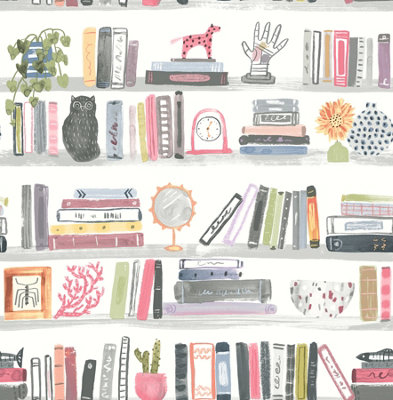 Nuwallpaper Nus4535 Painterly Shelf Stories Novelty Peel & Stick WallpaperPink from B&Q