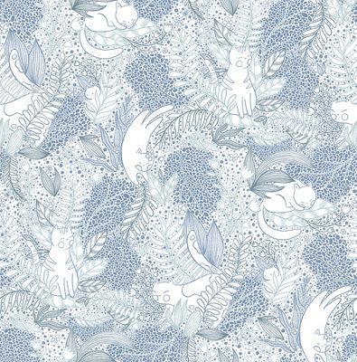 Nuwallpaper Nus4540 Botanical Gato Garden Novelty Peel & Stick WallpaperBlue from B&Q