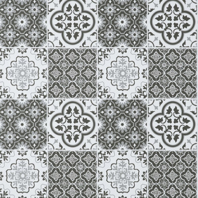 Nuwallpaper Nhs4773 Lisbon Tile Peel & Stick WallpaperCharcoal from B&Q