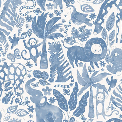Nuwallpaper Nus4850 Sweet Safari Blue Peel & Stick WallpaperBlue from B&Q