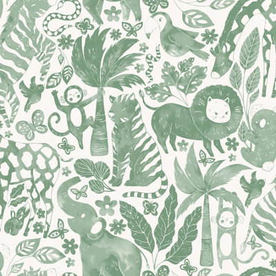 Nuwallpaper Nus4851 Sweet Safari Peel & Stick WallpaperGreen from B&Q