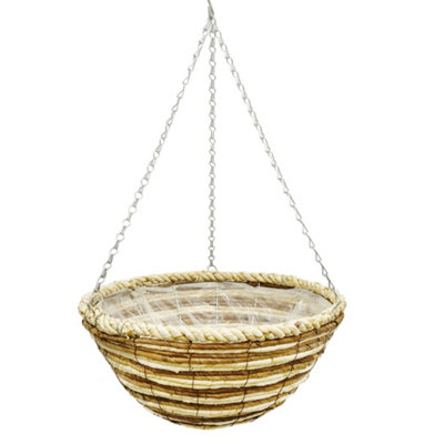 Panacea Beige Round Banana Leaf Hanging Basket from B&Q