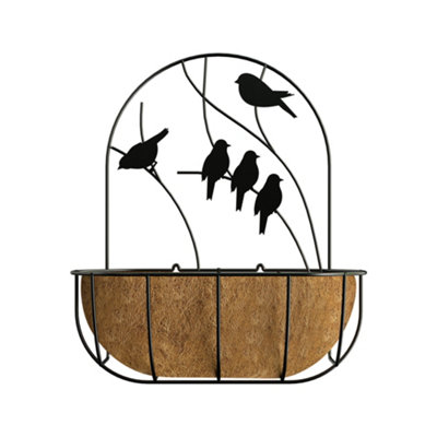B&Q -  Perching Birds Black Semi-Circle Metal Hanging Basket