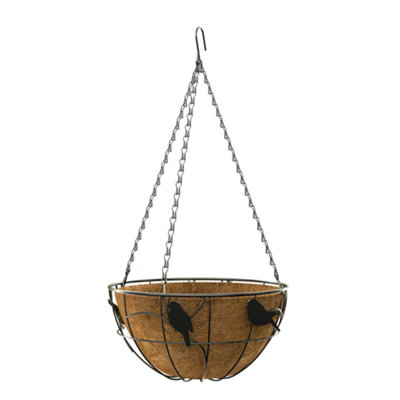 B&Q -  Perching Birds Black Semi-Circle Metal Hanging Basket