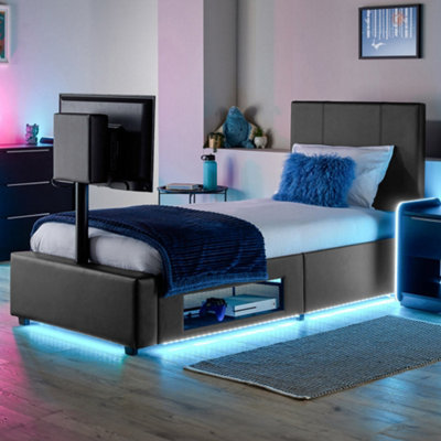B&Q -  Xr Living Ava Pu Single Tv Bed With Underbed Lights- Grey