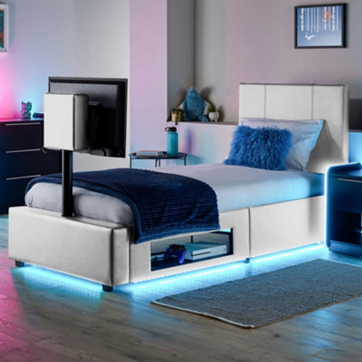 B&Q -  Xr Living Ava Pu Single Tv Bed With Underbed LightsWhite