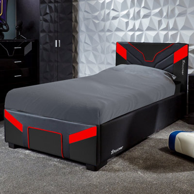 X Rocker Cerberus Mkii Ottoman Gaming Bed With Underbed Storage, Hydraulic Lift Faux Leather, Carbon Black Red - Single 3Ft