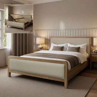 B&Q -  Xr Living Leonie Wooden Shadow Ottoman Double Bed FrameNaturalAsh