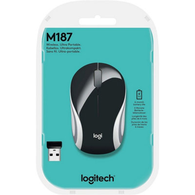 Logitech M187 Mini Wireless Optical Mouse - Black White