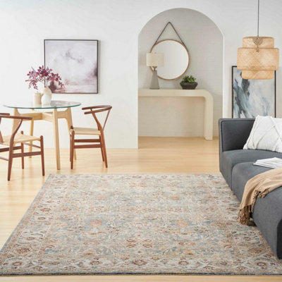 Blue Traditional Bordered Geometric Easy To Clean Rug For Dining Room Bed Room And Living Room-239Cm X 315Cm from B&Q