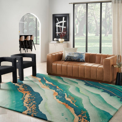 Green Wool Handmade Luxurious Optical/ (3D) Modern Rug Easy To Clean Living Room And Bedroom-114Cm X 175Cm from B&Q