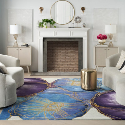 Prismatic Prs32 Blue Gold Wool Rug By Nourison-114Cm X 175Cm from B&Q