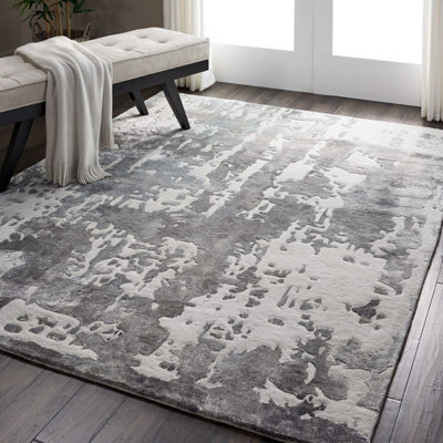 Silver Wool Handmade Luxurious Modern Abstract Optical/ (3D) Rug For Living Room And Bedroom-114Cm X 175Cm from B&Q