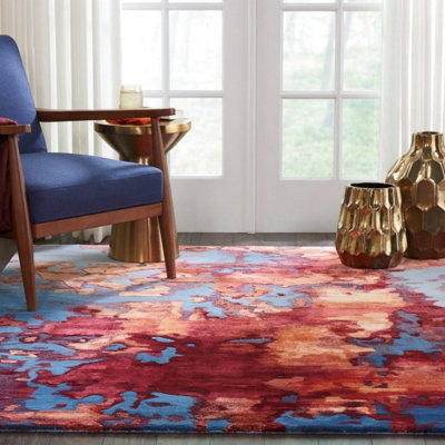 Blue Flame Wool Optical/ (3D) Handmade Luxurious Modern Rug Easy To Clean Living Room And Bedroom-114Cm X 175Cm from B&Q