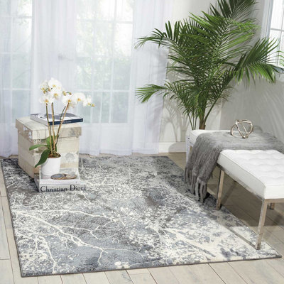 Grey Luxurious Modern Abstract Easy To Clean Rug For Bedroom & Living Room-66 X 229Cm (Runner) from B&Q
