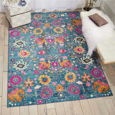 Blue Luxurious Traditional Abstract Floral Rug Easy To Clean Dining Room-160Cm X 221Cm from B&Q