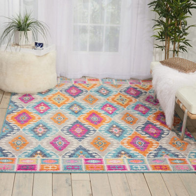 Multicolour Luxurious Traditional Chequered Rug For Dining Room-160Cm X 221Cm from B&Q