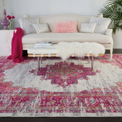 Ivory Luxurious Traditional Persian Easy To Clean Bordered Floral Rug For Dining Room-114Cm X 175Cm from B&Q