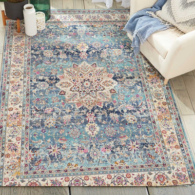  - Blue Luxurious Traditional Persian Easy To Clean Floral Rug For Dining Room-160Cm X 230Cm