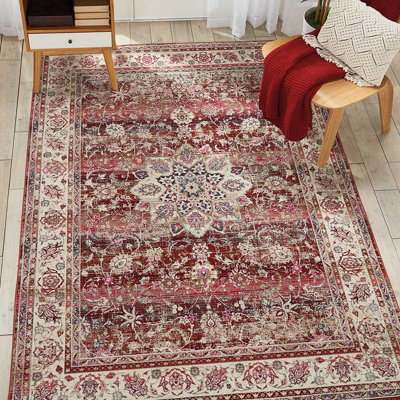  - Red Luxurious Traditional Persian Easy To Clean Floral Rug For Dining Room-160Cm X 230Cm