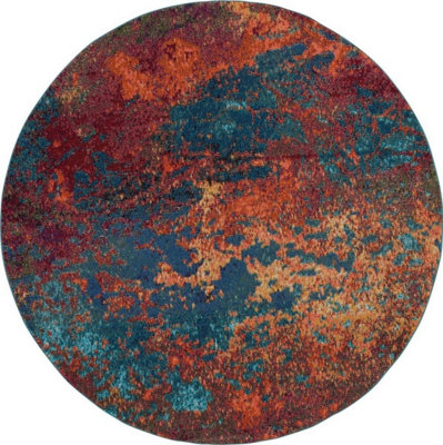 Multi Modern Easy To Clean Abstract Graphics Rug For Dining Room -239Cm X 239Cm (Circle) from B&Q