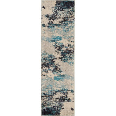 Ivory/teal/blue Modern Easy To Clean Abstract Graphics Rug For Dining Room -66Cm X 229Cm (Runner) from B&Q