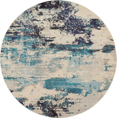 Ivory/teal/blue Modern Easy To Clean Abstract Graphics Rug For Dining Room -160Cm X 160Cm (Circle) from B&Q