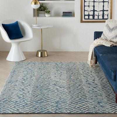 Ivory Handmade Wool ,abstract Geometric,modern Rug For Bedroom & Living Room-114Cm X 175Cm from B&Q