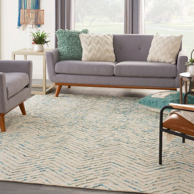 B&Q Colorado Clr02 Wool Rug By Nourison-236Cm X 297Cm Ivory/Green
