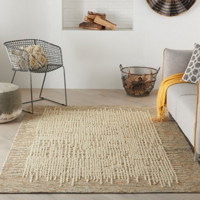  - Beige Easy To Clean Abstract Geometrical Handmade Modern Wool Rug For Living RoomBedroom69 X 229 (Runner)