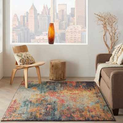 Multicolor Abstract Modern Easy To Clean Rug For Dining Room-239Cm X 320Cm from B&Q
