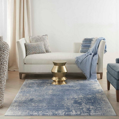 Blue Ivory Modern Abstract Rug Easy To Clean Living Room Bedroom And Dining Room-66 X 229Cm (Runner) from B&Q