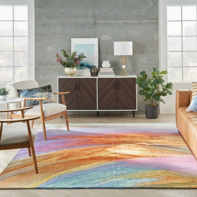 Multicolour Wool Luxurious Modern Abstract Optical/ (3D) Rug Easy To Clean Living Room And Bedroom-114Cm X 175Cm from B&Q