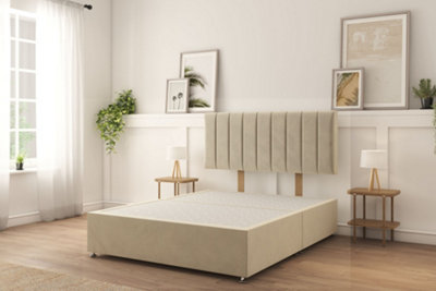 Sloomy Kansas Cream Plush Divan Bed Base No Drawers 26 Inch Strutted Headboard - Cream / 1200Mm - Image 3
