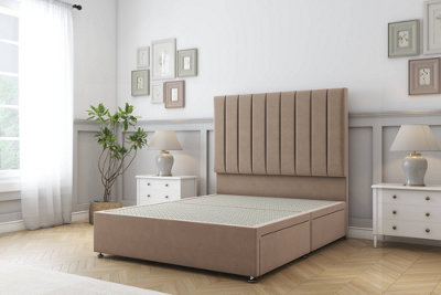 Sloomy Kansas Mink Plush Divan Bed Base No Drawers With 26" Strutted Headboard 4' Small Double from B&Q
