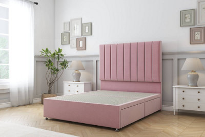 Sloomy Kansas Pink Plush Divan Bed Base No Drawers With 26" Strutted Headboard 4'6 Double from B&Q