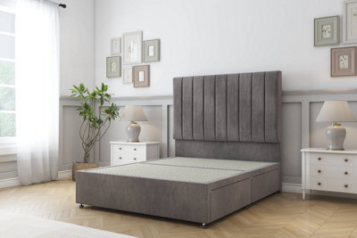 Sloomy Kansas Slate Naples Divan Bed Base No Drawers With 26" Strutted Headboard 5' King from B&Q