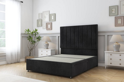 Sloomy Kansas Black Naples Divan Bed Base No Drawers With 26" Strutted Headboard 5' King from B&Q