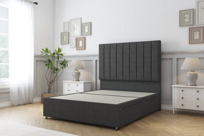 Sloomy Kansas Graphite Dumfries Divan Bed Base No Drawers With 26" Strutted Headboard 4'6 Double from B&Q