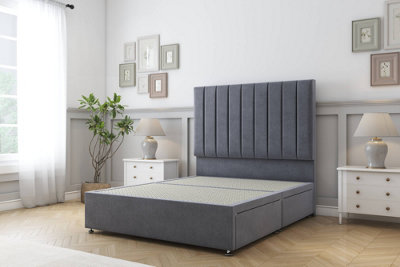 Sloomy Kansas Steel Plush Divan Bed Base 2 Drawers Same Side With 26" Strutted Headboard 5' King from B&Q
