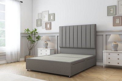 Sloomy Kansas Pewter Dumfries Divan Bed Base 2 Drawers Same Side With 26" Strutted Headboard 4'6 Double from B&Q