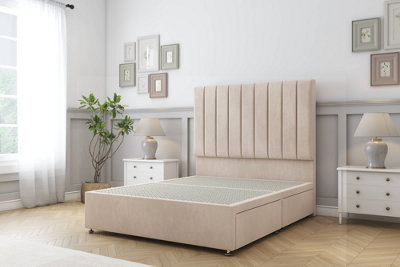 Sloomy Kansas Sand Naples Divan Bed Base 2 Drawers Same Side With 54" Floor Standing Headboard 2'6 Small Single from B&Q