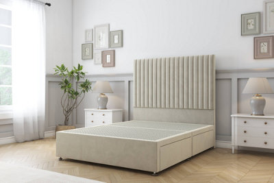Sloomy Manhattan Cream Plush Divan Bed Base No Drawers With 26" Strutted Headboard 4'6 Double from B&Q