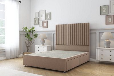 Sloomy Manhattan Mink Plush Divan Bed Base No Drawers With 26" Strutted Headboard 4'6 Double from B&Q
